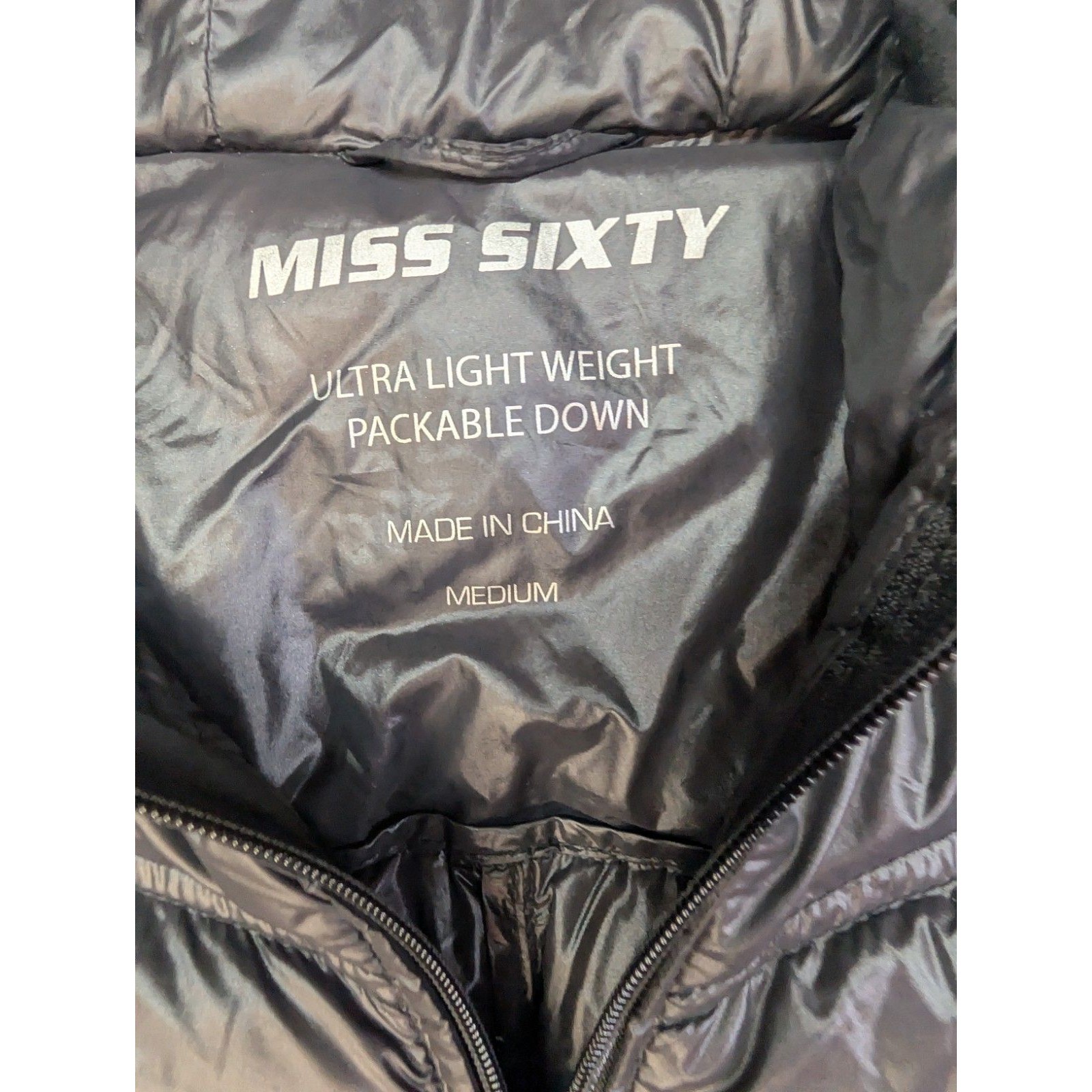 Miss Sixty Womens Ultra Lightweight Packable Down Puffer Jacket Long Hooded Sz M — image 2 of 8